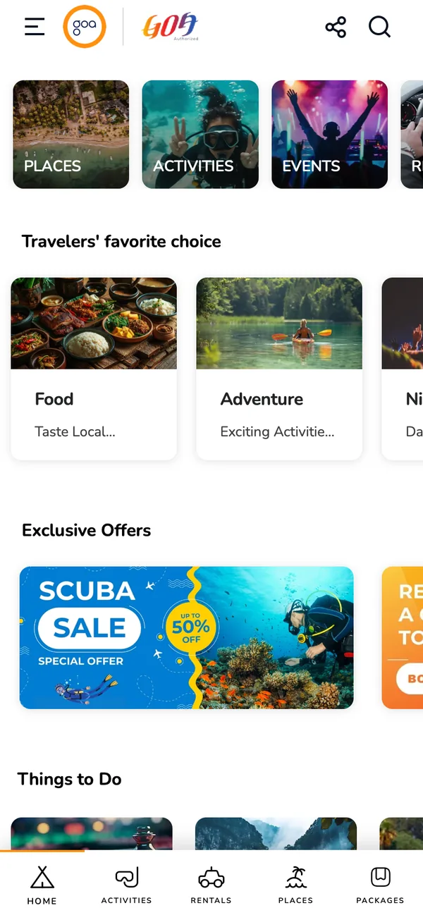 Home screen of Goa App