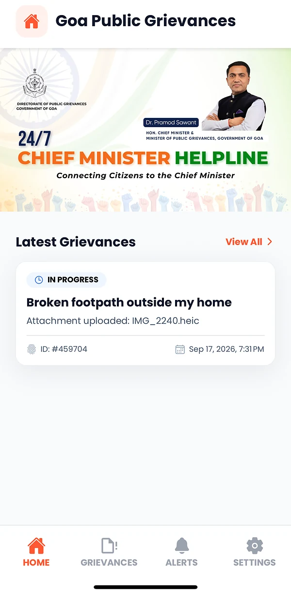Goa Public Grievances — screenshot